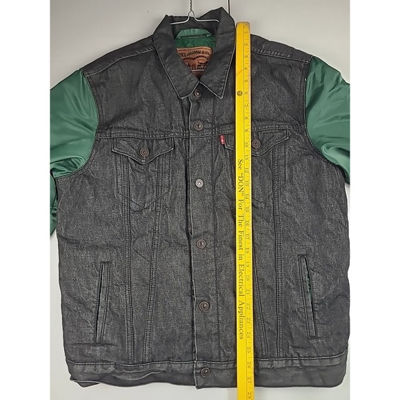 Green‎ Bay Packers Denim Jacket Mens Large Levi's NFL Black Green Gold Rare - Picture 14 of 16